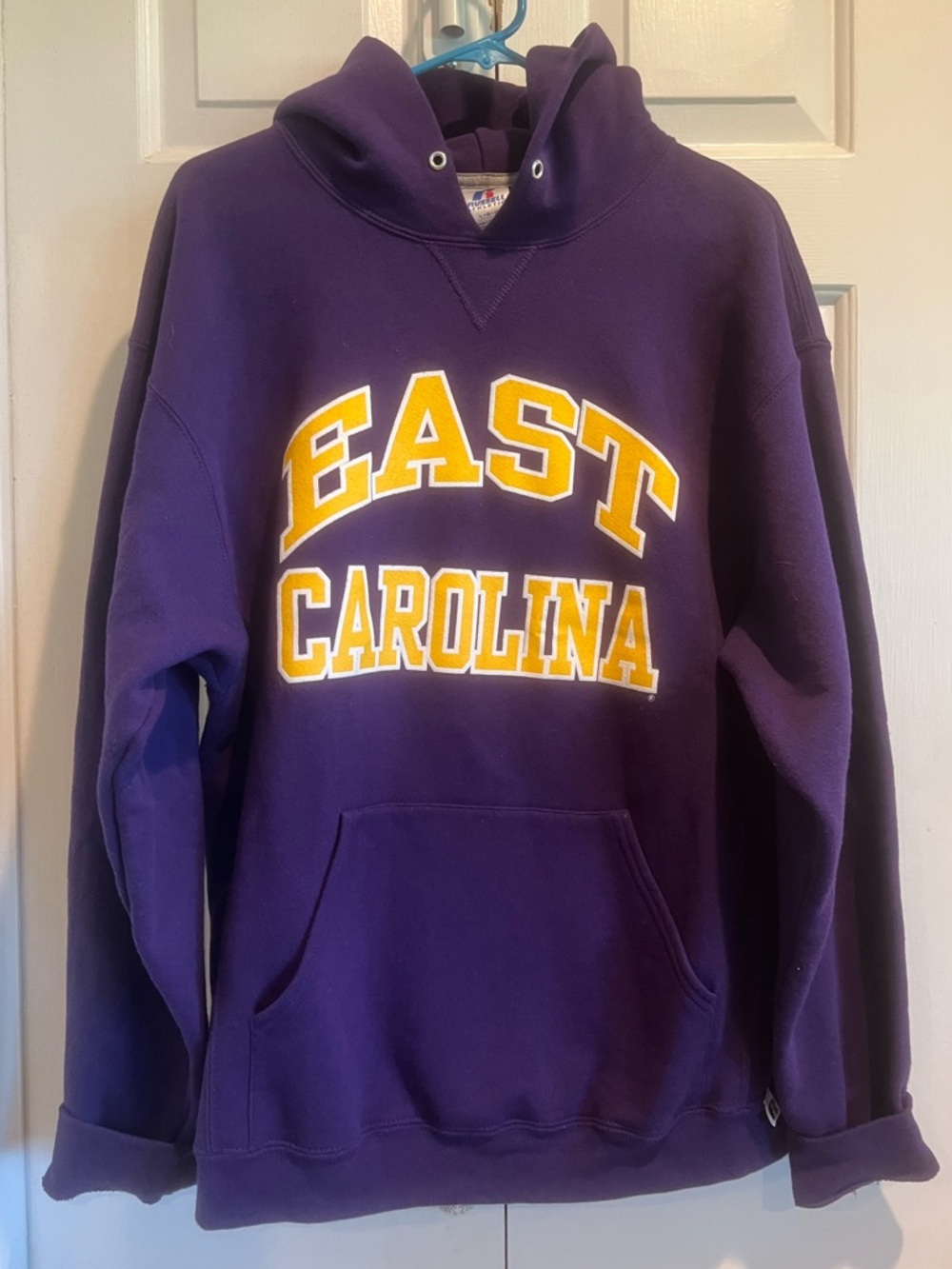 ECU💜💛Russell Athletic Purple Hoodie with Gold East Carolina Lettering